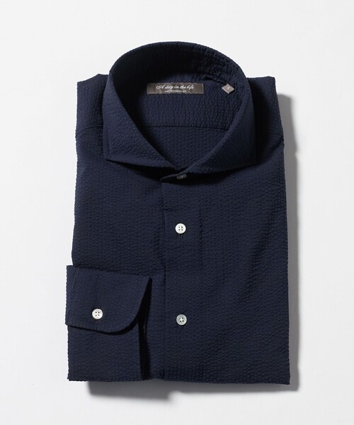 A DAY IN THE LIFE UNITED ARROWS（アデイインザライフユナイテッドアローズ）の「サッカー カッタウェイカラーシャツ＜A DAY IN THE LIFE＞（シャツ/ブラウス・メンズ・ネイビー/コバルトブルー/その他1/ホワイト・S/L/M/XL）」の21枚目の写真