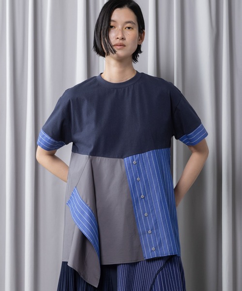 MARECHAL TERRE(マルシャルテル)の「コンビネーションデザイントップス(Tシャツ/カットソー・レディース・ブラック/オフホワイト/ネイビー/モカ・MEDIUM)」の2枚目の写真