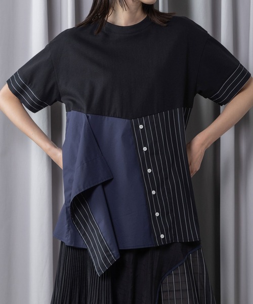 MARECHAL TERRE(マルシャルテル)の「コンビネーションデザイントップス(Tシャツ/カットソー・レディース・ブラック/オフホワイト/ネイビー/モカ・MEDIUM)」の3枚目の写真