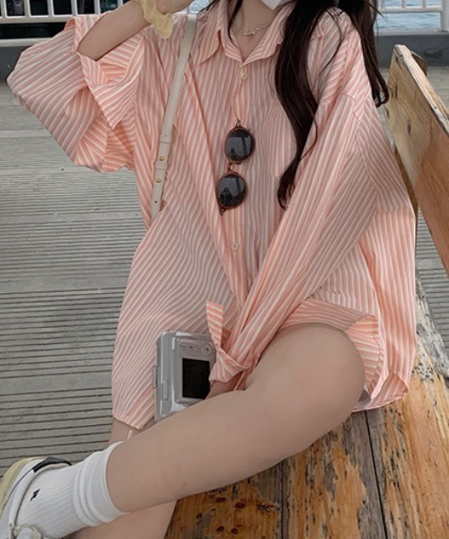 Vipoa（ヴィポア）の「Loose stripe color shirt（シャツ/ブラウス・レディース・グリーン/ブルー/ライトピンク・FREE）」の11枚目の写真