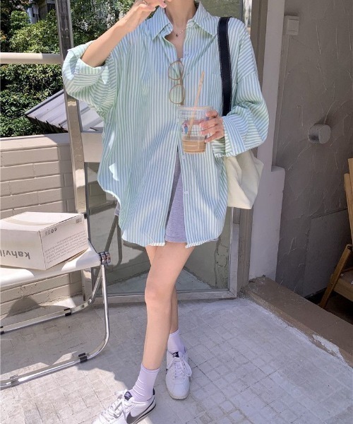 Vipoa（ヴィポア）の「Loose stripe color shirt（シャツ/ブラウス・レディース・グリーン/ブルー/ライトピンク・FREE）」の20枚目の写真