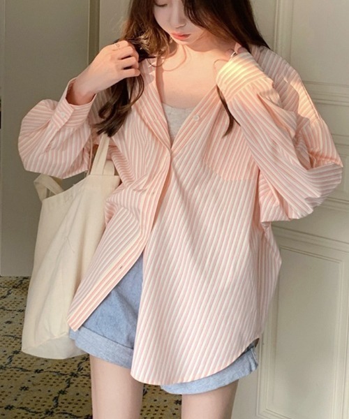 Vipoa（ヴィポア）の「Loose stripe color shirt（シャツ/ブラウス・レディース・グリーン/ブルー/ライトピンク・FREE）」の5枚目の写真