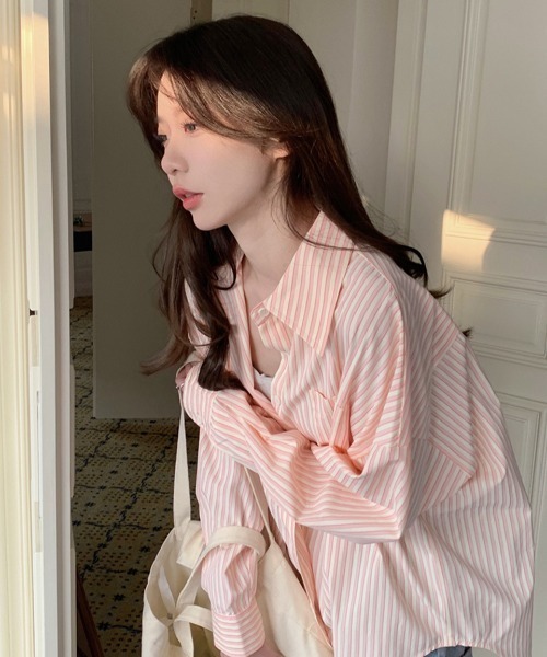 Vipoa（ヴィポア）の「Loose stripe color shirt（シャツ/ブラウス・レディース・グリーン/ブルー/ライトピンク・FREE）」の7枚目の写真