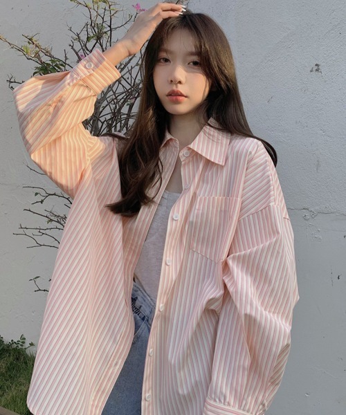 Vipoa（ヴィポア）の「Loose stripe color shirt（シャツ/ブラウス・レディース・グリーン/ブルー/ライトピンク・FREE）」の10枚目の写真