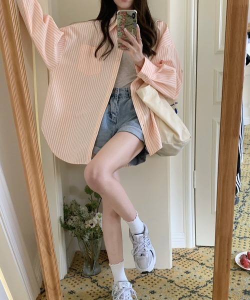 Vipoa（ヴィポア）の「Loose stripe color shirt（シャツ/ブラウス・レディース・グリーン/ブルー/ライトピンク・FREE）」の9枚目の写真