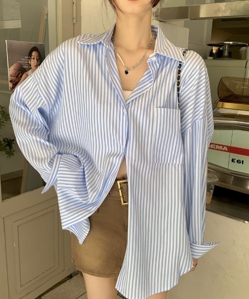 Vipoa（ヴィポア）の「Loose stripe color shirt（シャツ/ブラウス・レディース・グリーン/ブルー/ライトピンク・FREE）」の18枚目の写真