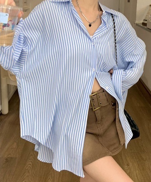 Vipoa（ヴィポア）の「Loose stripe color shirt（シャツ/ブラウス・レディース・グリーン/ブルー/ライトピンク・FREE）」の19枚目の写真
