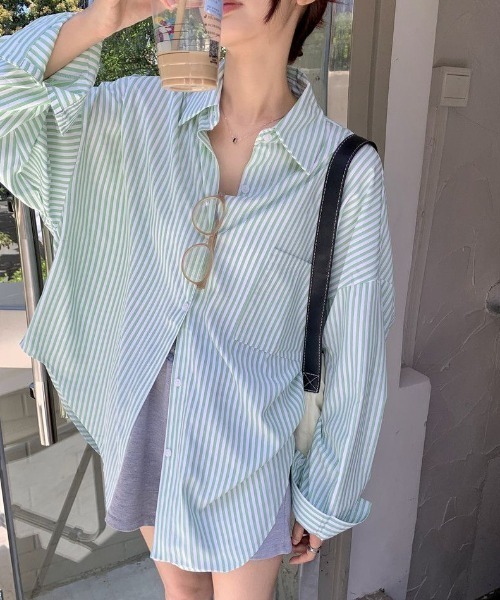 Vipoa（ヴィポア）の「Loose stripe color shirt（シャツ/ブラウス・レディース・グリーン/ブルー/ライトピンク・FREE）」の21枚目の写真