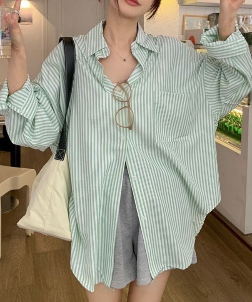 Vipoa（ヴィポア）の「Loose stripe color shirt（シャツ/ブラウス・レディース・グリーン/ブルー/ライトピンク・FREE）」の22枚目の写真