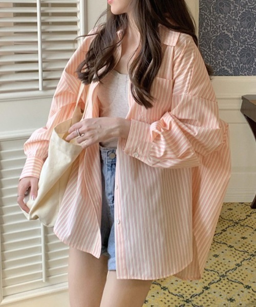 Vipoa（ヴィポア）の「Loose stripe color shirt（シャツ/ブラウス・レディース・グリーン/ブルー/ライトピンク・FREE）」の4枚目の写真