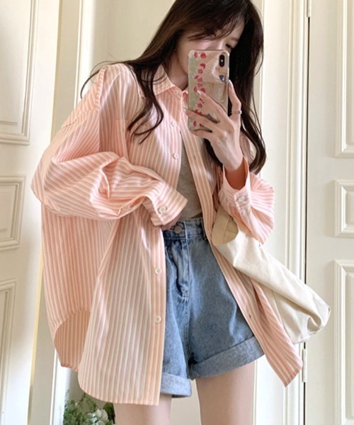 Vipoa（ヴィポア）の「Loose stripe color shirt（シャツ/ブラウス・レディース・グリーン/ブルー/ライトピンク・FREE）」の8枚目の写真