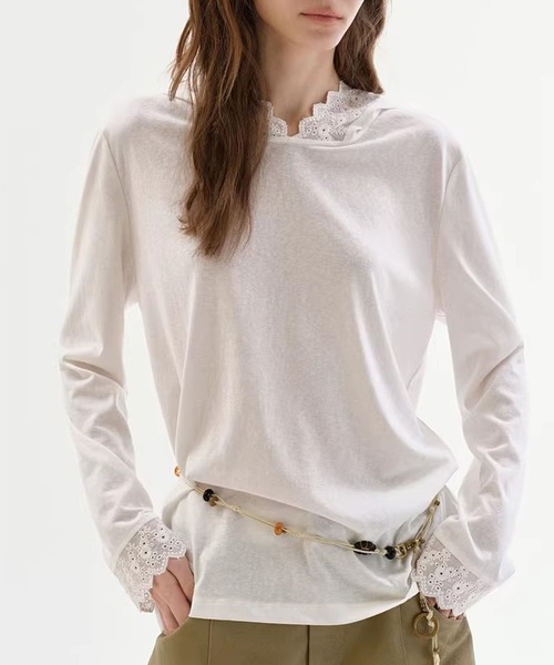 Fano Studios（ファノ ストゥディオズ）の「フード付き レース 長袖トップス FC26S061【Fano Studios】【2026SS】（Tシャツ/カットソー・レディース・ホワイト・S/M/L）」の4枚目の写真