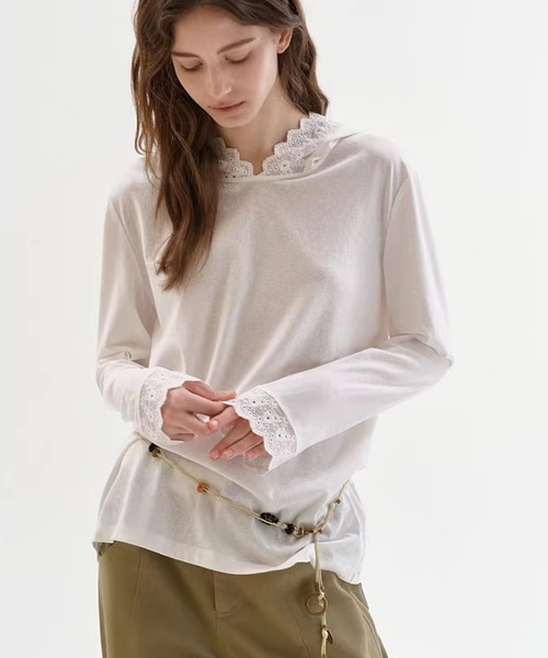 Fano Studios（ファノ ストゥディオズ）の「フード付き レース 長袖トップス FC26S061【Fano Studios】【2026SS】（Tシャツ/カットソー・レディース・ホワイト・S/M/L）」の5枚目の写真