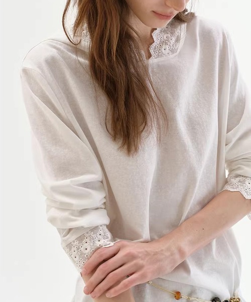 Fano Studios（ファノ ストゥディオズ）の「フード付き レース 長袖トップス FC26S061【Fano Studios】【2026SS】（Tシャツ/カットソー・レディース・ホワイト・S/M/L）」の8枚目の写真