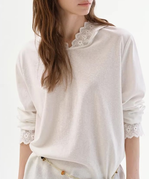 Fano Studios（ファノ ストゥディオズ）の「フード付き レース 長袖トップス FC26S061【Fano Studios】【2026SS】（Tシャツ/カットソー・レディース・ホワイト・S/M/L）」の9枚目の写真
