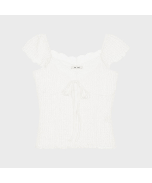 ALKI ALKA(アルキアルカ)の「Jacquard Gathered Top (Ivory)(Tシャツ/カットソー・レディース・アイボリー・MEDIUM/SMALL)」の1枚目の写真