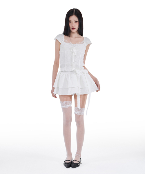 ALKI ALKA(アルキアルカ)の「Jacquard Gathered Top (Ivory)(Tシャツ/カットソー・レディース・アイボリー・MEDIUM/SMALL)」の4枚目の写真