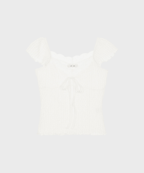ALKI ALKA(アルキアルカ)の「Jacquard Gathered Top (Ivory)(Tシャツ/カットソー・レディース・アイボリー・MEDIUM/SMALL)」の5枚目の写真