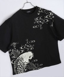 和柄プリントTシャツ 半袖 鯉 龍 熨斗 花 金魚 鶴 和風