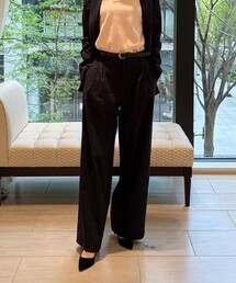 リネンブレンド　ピンストライプ　プリーテッド　ワイドレッグパンツ