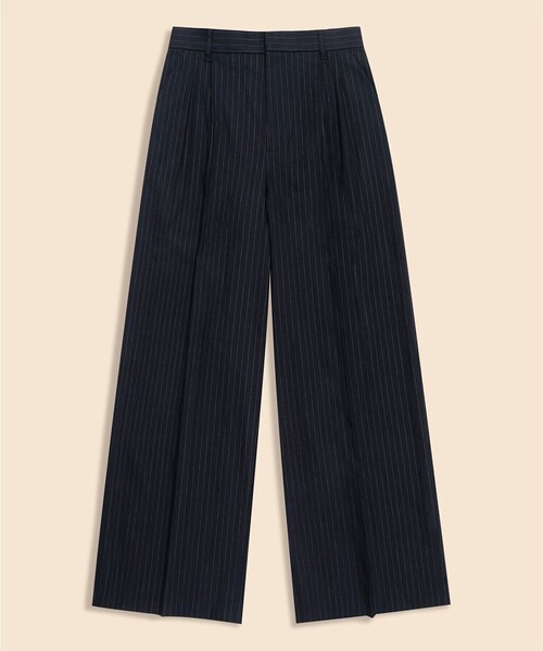 BROOKS BROTHERS(ブルックスブラザーズ)の「リネンブレンド ピンストライプ プリーテッド ワイドレッグパンツ(スラックス・レディース・ネイビー・0/2/4/6)」の2枚目の写真