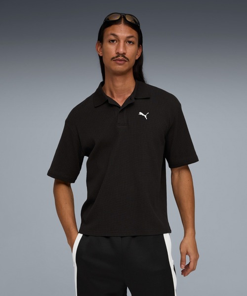PUMA Mens Wardrobe ESS Boxy Waffle поло с коротким рукавом