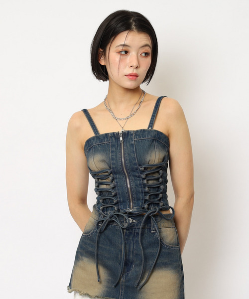 SPIRALGIRL（スパイラルガール）の「レースアップデニムビスチェ（キャミソール・レディース・ネイビー/ブラック系その他・FREE）」の9枚目の写真