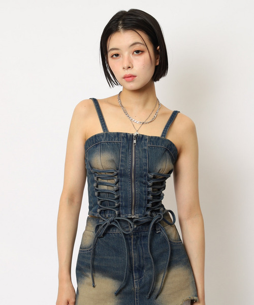 SPIRALGIRL（スパイラルガール）の「レースアップデニムビスチェ（キャミソール・レディース・ネイビー/ブラック系その他・FREE）」の10枚目の写真