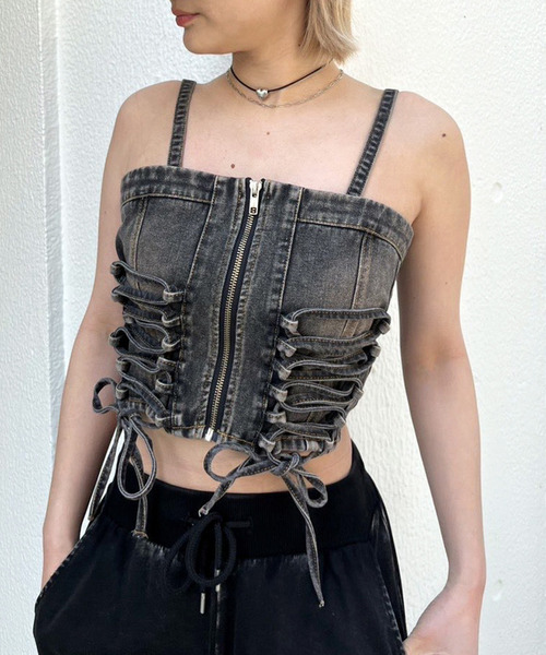 SPIRALGIRL（スパイラルガール）の「レースアップデニムビスチェ（キャミソール・レディース・ネイビー/ブラック系その他・FREE）」の19枚目の写真