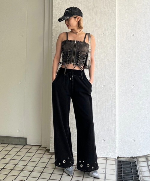 SPIRALGIRL（スパイラルガール）の「レースアップデニムビスチェ（キャミソール・レディース・ネイビー/ブラック系その他・FREE）」の5枚目の写真