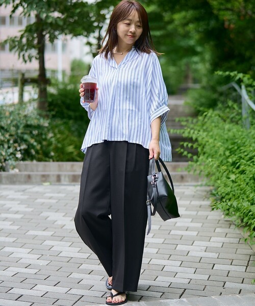 coen(コーエン)の「【定番/接触冷感/UVカット】イージービューティーワイドパンツ(WEB限定サイズあり)(スラックス・レディース・ターコイズブルー/ブラック/モカ/コバルトブルー・XS/S/M/L/XL)」の7枚目の写真