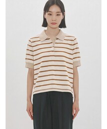 MIDIUMISOLID for Ladies マルチボーダーポロシャツ
