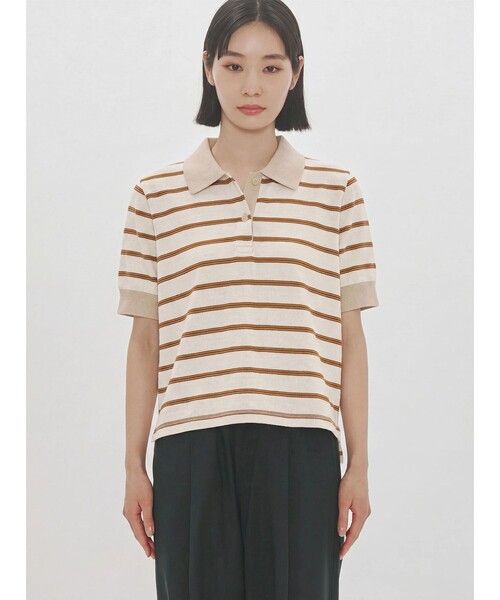 MIDIUMISOLID(ミディウミソリッド)の「MIDIUMISOLID for Ladies マルチボーダーポロシャツ(Tシャツ/カットソー・レディース・ワインレッド/キナリ・FREE)」の1枚目の写真