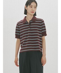 MIDIUMISOLID for Ladies マルチボーダーポロシャツ