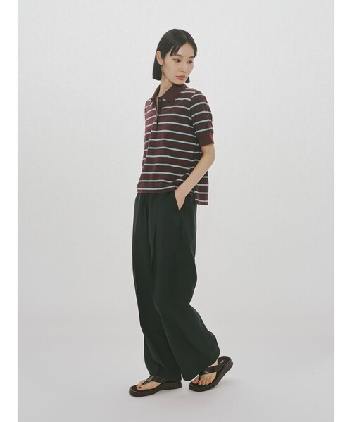 MIDIUMISOLID(ミディウミソリッド)の「MIDIUMISOLID for Ladies マルチボーダーポロシャツ(Tシャツ/カットソー・レディース・ワインレッド/キナリ・FREE)」の9枚目の写真