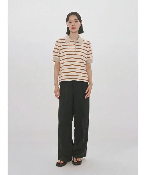 MIDIUMISOLID(ミディウミソリッド)の「MIDIUMISOLID for Ladies マルチボーダーポロシャツ(Tシャツ/カットソー・レディース・ワインレッド/キナリ・FREE)」の3枚目の写真