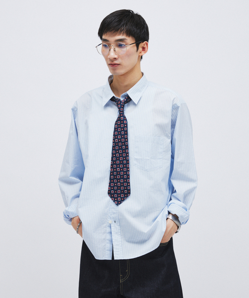 JOURNAL STANDARD(ジャーナルスタンダード)の「パターン ストライプ レギュラー カラー シャツ(シャツ/ブラウス・メンズ・オレンジ/ネイビー/ライトグレー/サックスブルー・LARGE/MEDIUM)」の3枚目の写真