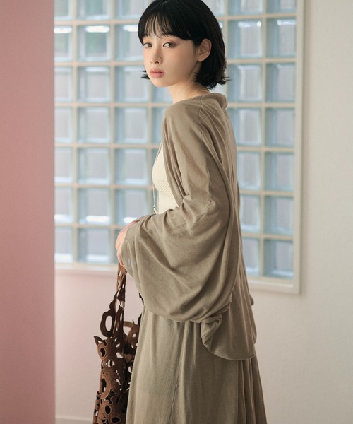 LAULEN（ローレン）の「drape dolman sleeve knit cardigan /ドレープドルマンスリーブニットカーディガン（カーディガン/ボレロ・レディース・ブラウン/オートミール/ベージュ/ブラック・FREE）」の8枚目の写真