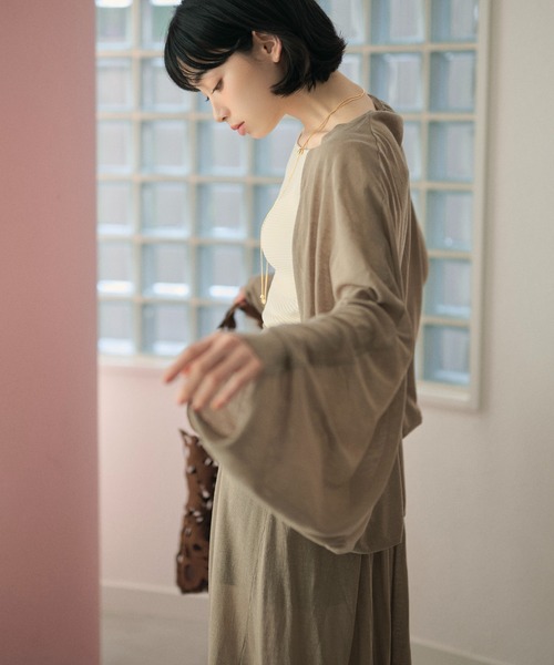LAULEN（ローレン）の「drape dolman sleeve knit cardigan /ドレープドルマンスリーブニットカーディガン（カーディガン/ボレロ・レディース・ブラウン/オートミール/ベージュ/ブラック・FREE）」の9枚目の写真