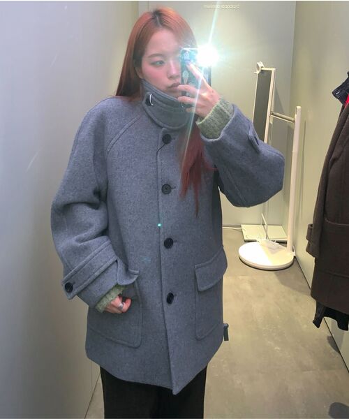 MUSINSA STANDARD WOMAN（ムシンサスタンダードウーマン）の「ウィメンズカシミヤブレンドハーフバルマカンコート[ミディアムグレー]（チェスターコート・レディース・その他・LARGE/X-SMALL/SMALL/MEDIUM）」の9枚目の写真