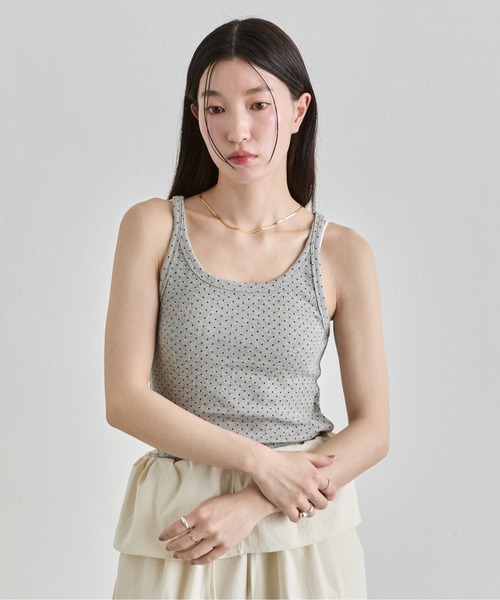 NUJOH（ヌゾ）の「Dot Sleeveless Tank Top / ドットスリーブレスタンクトップ（タンクトップ・レディース・ブラック/アイボリー/グレー・FREE）」の3枚目の写真