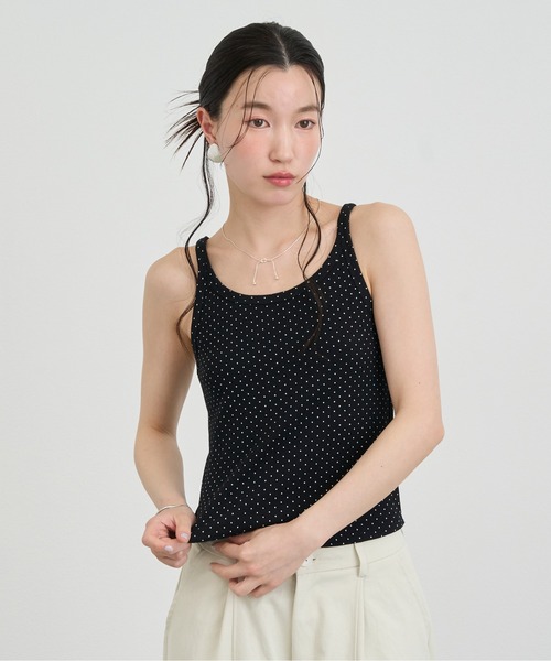 NUJOH（ヌゾ）の「Dot Sleeveless Tank Top / ドットスリーブレスタンクトップ（タンクトップ・レディース・ブラック/アイボリー/グレー・FREE）」の2枚目の写真