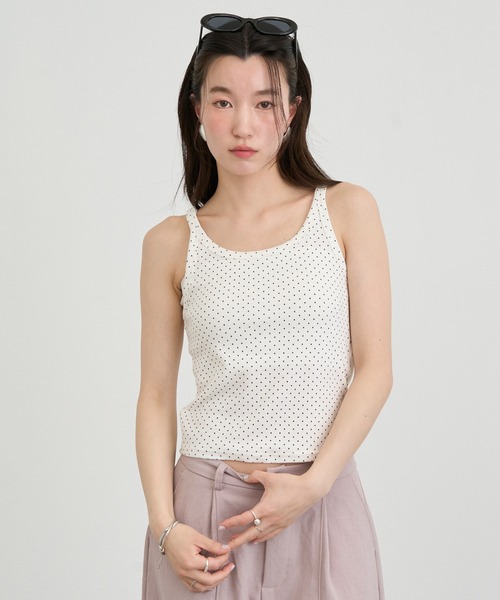 NUJOH（ヌゾ）の「Dot Sleeveless Tank Top / ドットスリーブレスタンクトップ（タンクトップ・レディース・ブラック/アイボリー/グレー・FREE）」の5枚目の写真