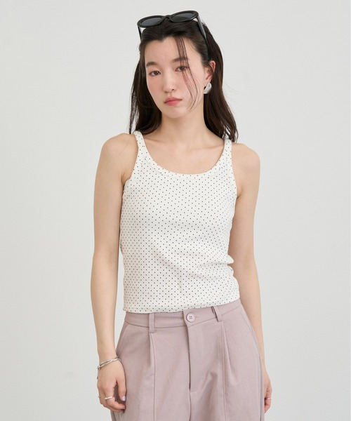 NUJOH（ヌゾ）の「Dot Sleeveless Tank Top / ドットスリーブレスタンクトップ（タンクトップ・レディース・ブラック/アイボリー/グレー・FREE）」の6枚目の写真