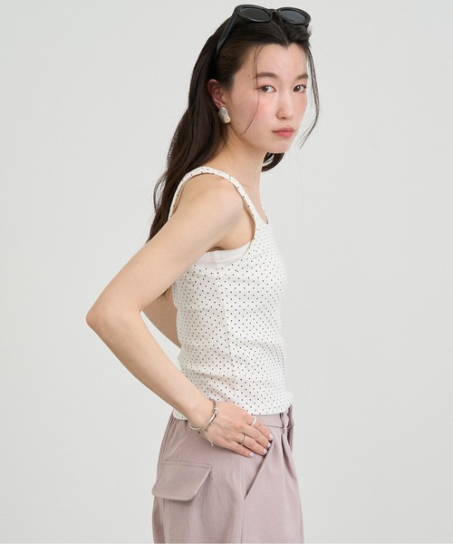 NUJOH（ヌゾ）の「Dot Sleeveless Tank Top / ドットスリーブレスタンクトップ（タンクトップ・レディース・ブラック/アイボリー/グレー・FREE）」の12枚目の写真