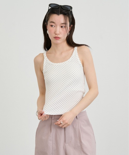 NUJOH（ヌゾ）の「Dot Sleeveless Tank Top / ドットスリーブレスタンクトップ（タンクトップ・レディース・ブラック/アイボリー/グレー・FREE）」の13枚目の写真