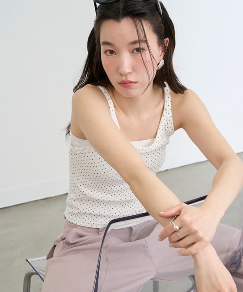 NUJOH（ヌゾ）の「Dot Sleeveless Tank Top / ドットスリーブレスタンクトップ（タンクトップ・レディース・ブラック/アイボリー/グレー・FREE）」の8枚目の写真