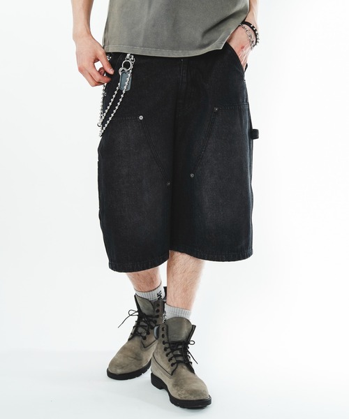 SHORT ROUND（ショートラウンド）の「SHORT ROUND/【26年春夏新作】ダブルニーデニムショーツ（デニムパンツ・メンズ・コバルトブルー/ブラック系3・LARGE/MEDIUM）」の2枚目の写真