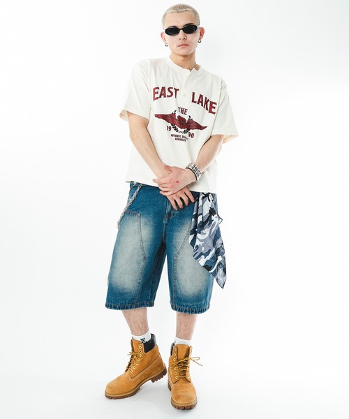 SHORT ROUND（ショートラウンド）の「SHORT ROUND/【26年春夏新作】ダブルニーデニムショーツ（デニムパンツ・メンズ・コバルトブルー/ブラック系3・LARGE/MEDIUM）」の3枚目の写真