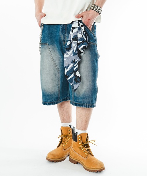 SHORT ROUND（ショートラウンド）の「SHORT ROUND/【26年春夏新作】ダブルニーデニムショーツ（デニムパンツ・メンズ・コバルトブルー/ブラック系3・LARGE/MEDIUM）」の9枚目の写真